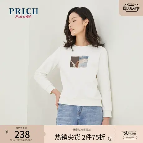 PRICH春夏新款宽松休闲百搭长袖T恤图案款圆领卫衣女商品大图