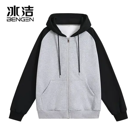 冰洁拼接开衫卫衣女2023秋冬季新款撞色潮流休闲百搭连帽外套DNXB商品大图