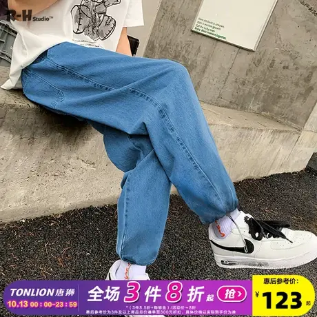 Radiohead牛仔裤男潮牌宽松束脚抽绳2021新款街头时尚帅酷休闲裤图片