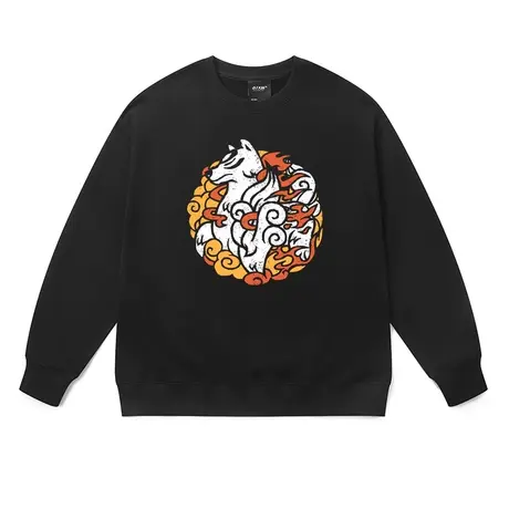 日系复古卫衣男2023秋冬新款原宿做旧火焰狐狸加绒加厚长袖上衣女商品大图