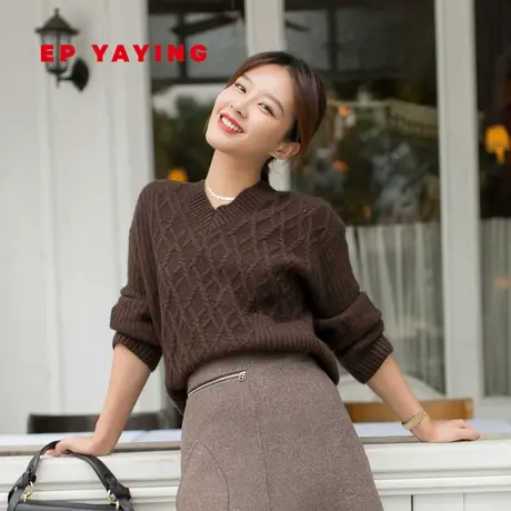 [牦牛绒]EP雅莹女装 慵懒风V领设计毛衣针织衫 商场同款9569A商品大图