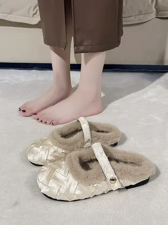 毛毛拖鞋女外穿时尚小香风包头半拖鞋2023新款秋冬玛丽珍加绒棉拖图片