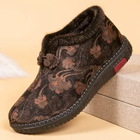 冬季新款老人棉鞋女加绒加厚妈妈鞋老北京保暖奶奶鞋防滑软底棉靴商品大图