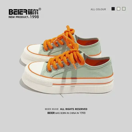 蓓尔 帆布鞋女厚底2023新款夏季小众原创小白鞋百搭设计休闲板鞋商品大图