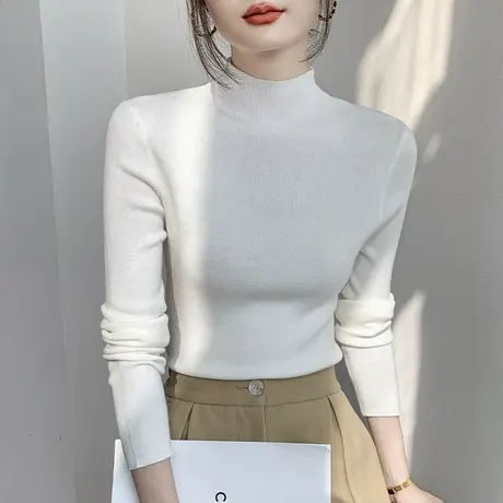 半高领长袖针织衫女2023秋冬新品羊毛弹力修身减龄西装内搭打底衫图片