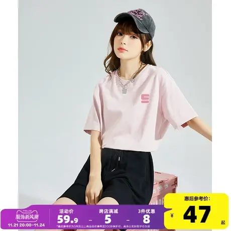 唐狮纯棉短袖T恤女ins休闲2023新款黑白圆领内搭上衣小众体恤潮x商品大图