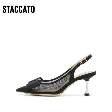 思加图新款仙女风蝴蝶结尖头凉鞋后空细高跟鞋女鞋子ED339AH3图片