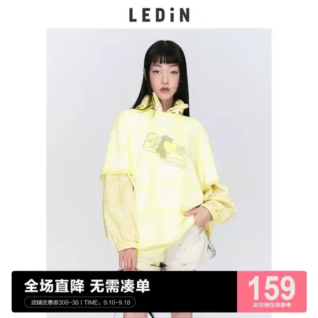 乐町格纹短袖T恤女夏季新款趣味凉感上衣C1DAC2211商品大图