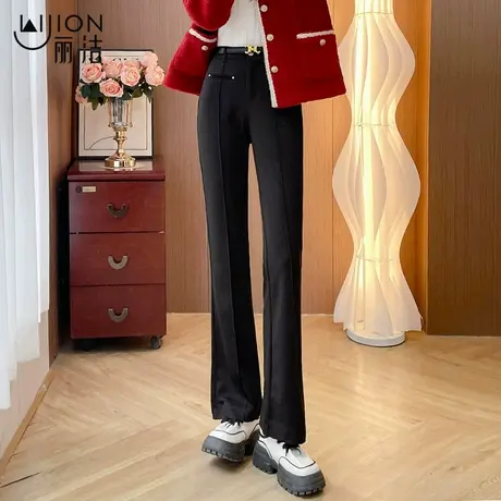 丽洁黑色裤子女秋季新款喇叭裤高腰显瘦长裤垂感西装微喇裤休闲裤商品大图
