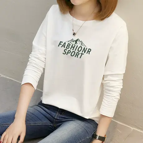 纯棉春装2022年新款打底衫春秋内搭韩版宽松白色上衣长袖t恤女装商品大图