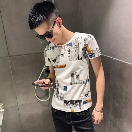 网红印花短袖男les帅气休闲上衣T恤社会人时尚小伙半截袖夏天衣服商品大图