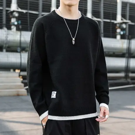 2021加绒加厚男士毛衣秋冬保暖针织衫商务休闲打底长袖宽松纯色商品大图