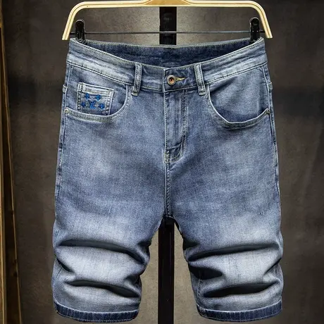 夏天薄款潮牌牛仔短裤男直筒宽松百搭男士休闲五分裤男中裤子马裤商品大图