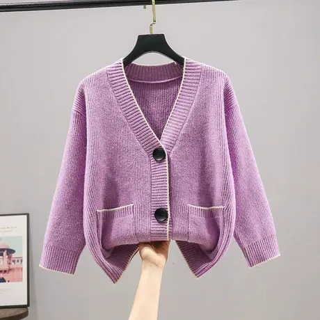 毛衣外套2023春装新款韩版宽松女士开衫上衣长袖V领针织衫百搭女商品大图