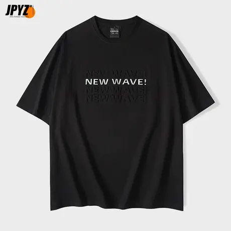 夏季新基础款黑白色印花t恤纯棉宽松大码半袖5分圆领短袖男体恤图片