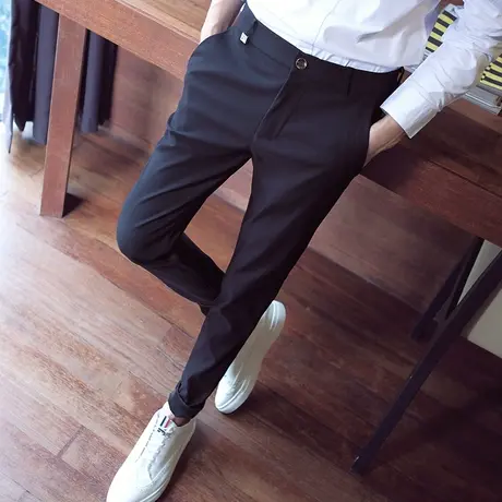 夏装休闲裤修身韩版潮流春秋季百搭男士帅气弹力长裤子九分直筒裤商品大图