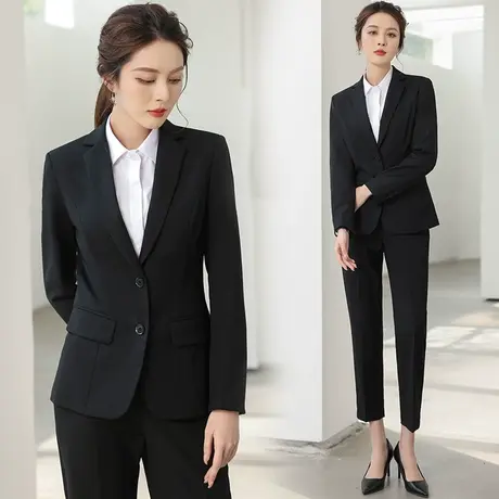 秋季职业装女装职业西服外套黑色二扣小区物业女士正装面试工作服图片