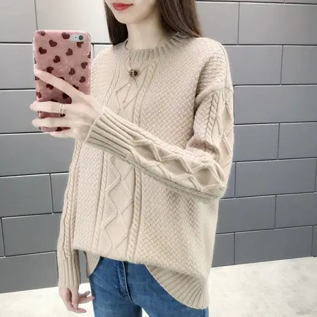 2024春季韩版毛衣女圆领针织衫新款长袖套头宽松打底衫纯色上衣女商品大图