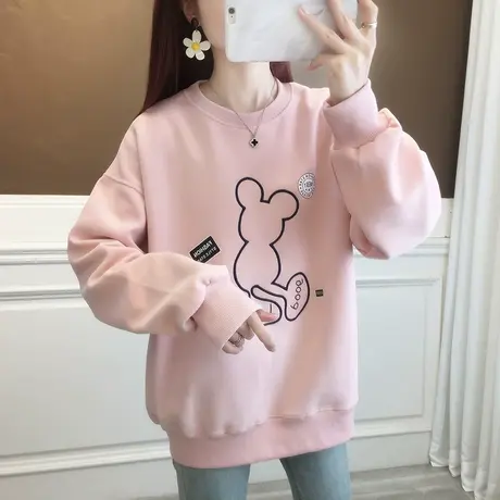 粉色卫衣女2023年新款小个子外套女春秋款宽松显瘦慵懒风休闲上衣商品大图