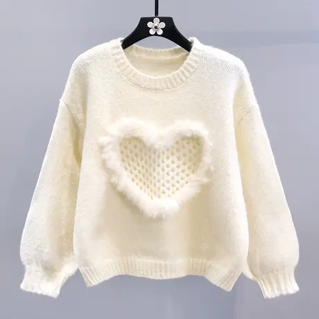 温柔风软糯爱心毛衣女秋冬2023新款宽松设计感甜美减龄针织衫上衣商品大图