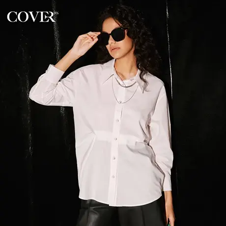COVER秋季丝滑腰间褶皱人棉衬衫商品大图