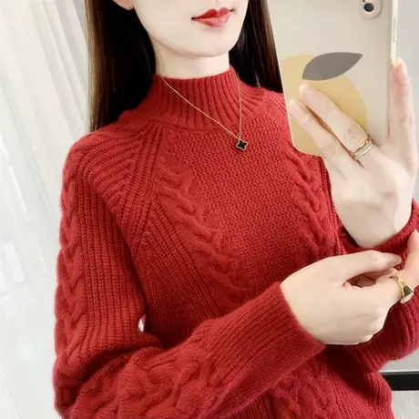 女士半高领毛衣女冬加厚宽松外穿2022年新款爆款时尚洋气秋慵懒商品大图