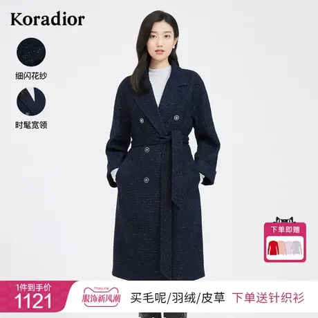 珂莱蒂尔冬季新款洋气复古中长款毛呢外套呢子大衣图片