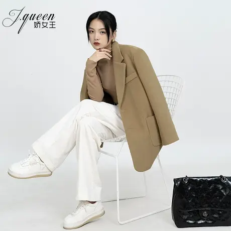 毛呢西装外套女秋冬新款加厚时尚复古宽松休闲韩系中长款呢子上衣商品大图