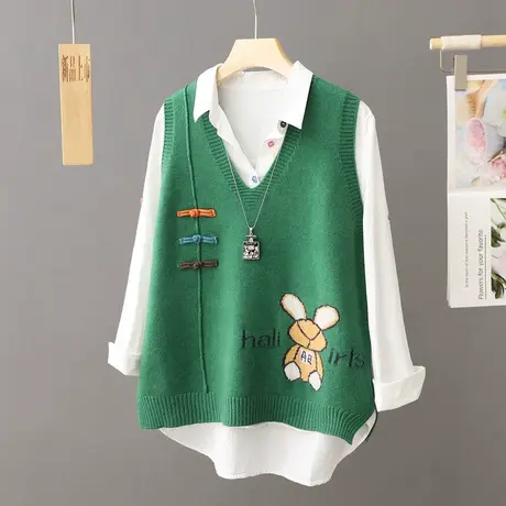 早秋季V领针织衫女士马甲背心2023套头宽松无袖毛衣百搭洋气上衣商品大图