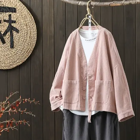 枫谜2022秋季 新款复古蝙蝠袖灯芯绒短款外套慵懒风开衫图片