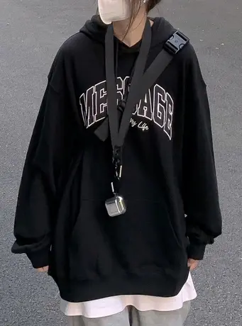 oversize卫衣女chic港风秋季薄款宽松美式复古上衣连帽外套潮ins商品大图