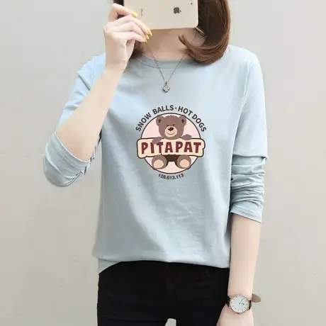 长袖t恤女纯棉圆领内搭2023春季新款韩版宽松休闲体恤小熊打底衫图片
