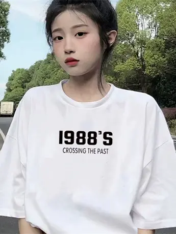 白色盐系仿棉短袖t恤女夏季2023年新款宽松女装印花原宿港风上衣图片