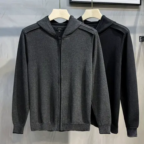 针织开衫男外套春秋季连帽宽松上衣大码男装毛衣百搭韩版帅气卫衣商品大图