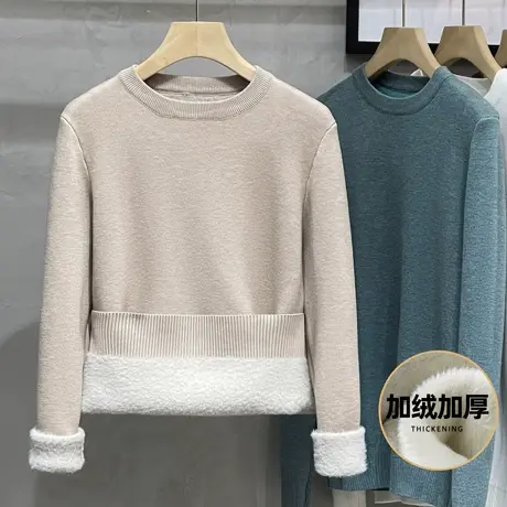 自发热圆领毛衣男男士保暖冬季一体绒打底衫男毛衫加绒加厚针织衫商品大图