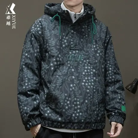 潮男满印秋冬款羽绒服2023冬季新款外贸男士轻薄90白鸭绒套头外套商品大图