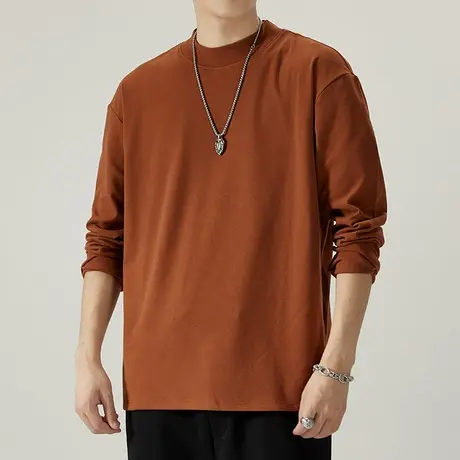 2024新款男生纯色打底衫春秋款中性风套头圆领卫衣春季长袖上衣服商品大图