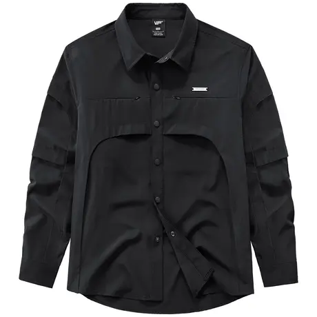 VIP黑色长袖衬衫男解构拼接小众设计感高级衬衣宽松机能上衣潮牌商品大图