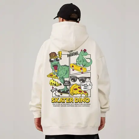 美式复古潮牌港风卡通卫衣胖子男生外套连帽宽松大码圆领宽松套头商品大图