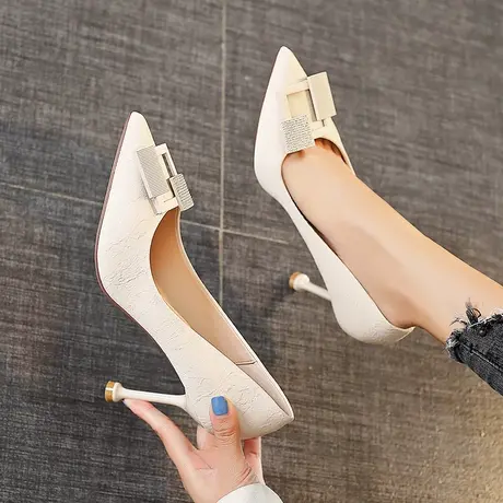 高跟鞋女2024年新款春季细跟百搭黑色职业工作鞋气质舒适尖头单鞋商品大图