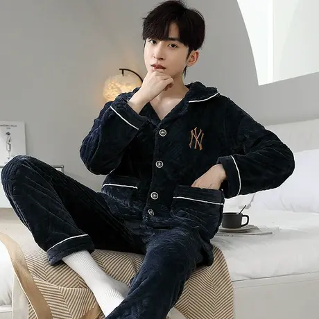 睡衣男冬季珊瑚绒加绒加厚秋冬法兰绒家居服男士套装2023新款冬款图片