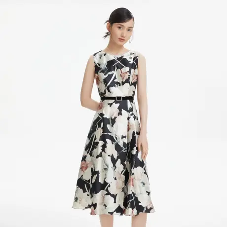 LANCY/朗姿桑蚕丝礼服印花连衣裙子秋季新款女高级感显瘦气质奥莱图片