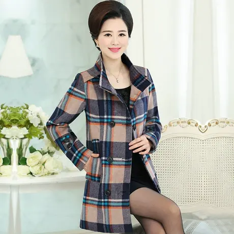 中老年女春秋毛呢外套中长款大衣长袖上衣2020新款妈妈装春装风衣图片