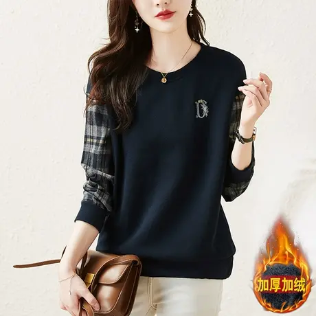 秋冬季加绒卫衣女宽松加大码女装中老年妈妈休闲减龄显瘦加厚上衣商品大图