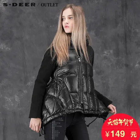 s.deer圣迪奥光泽感亮面抽绳连帽羽绒服S13482473图片