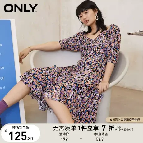 ONLY奥莱夏季复古文艺碎花收腰小妖精裙连衣裙女图片