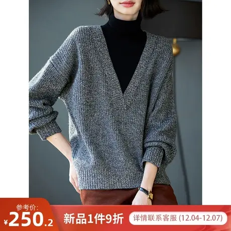 宝诗黎假两件拼接高领毛衣2024春季新款长袖套头羊毛针织衫女宽松图片