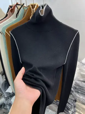 设计感拼色高领软糯长袖针织衫女毛衣2023秋冬新款内搭打底衫上衣商品大图