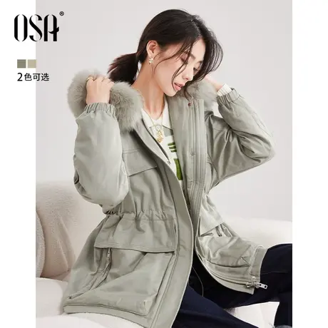OSA欧莎小个子狐狸毛领羽绒服女2022年新款秋冬派克服白鸭绒外套商品大图