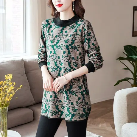 时尚洋气妈妈加绒打底衫秋冬新款2023年高级感大码中长款女士上衣图片